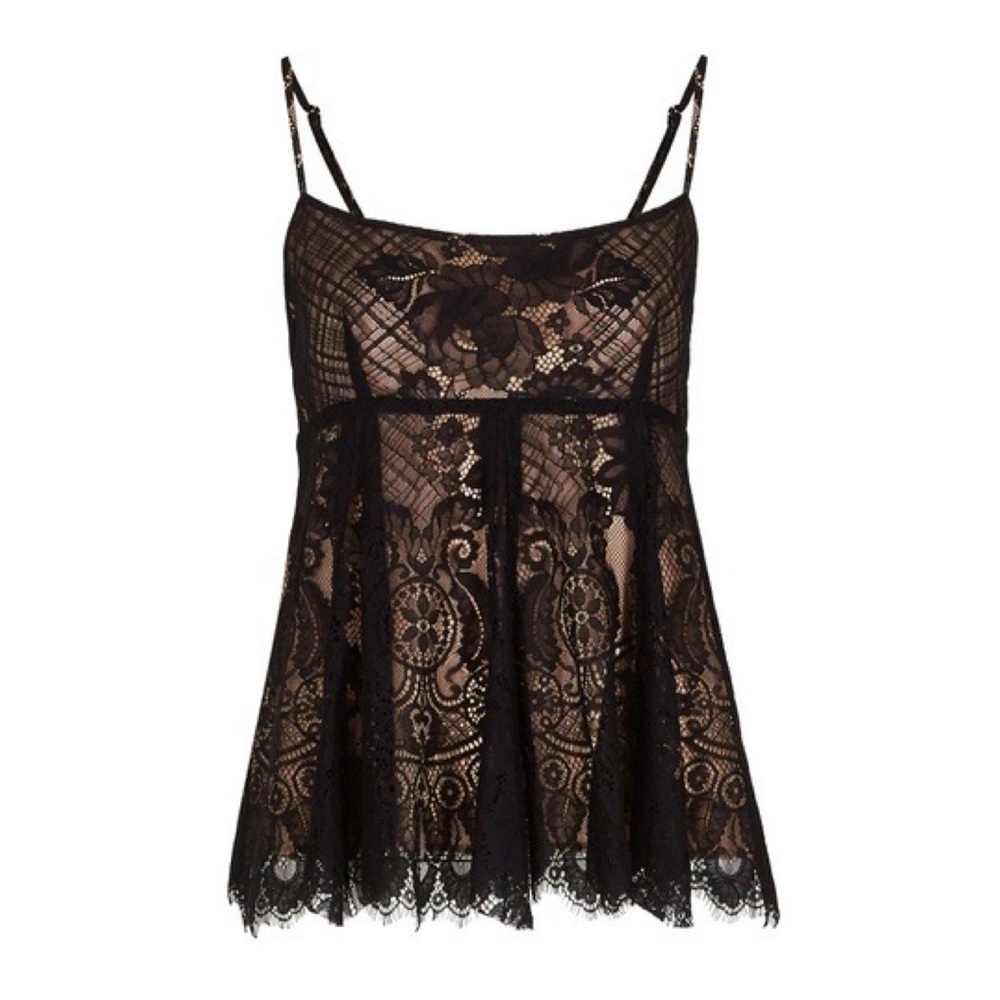 BCBGMAXAZRIA Black Lace Spaghetti Strap Tank Top